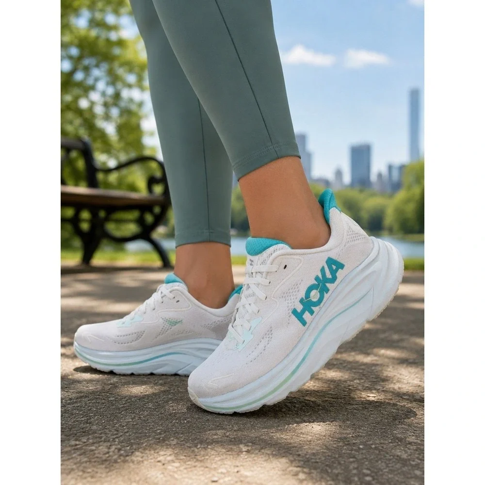 HOKA Clifton 10 Running Shoes White Aqua Blue Women's US 8B Road Sneaker